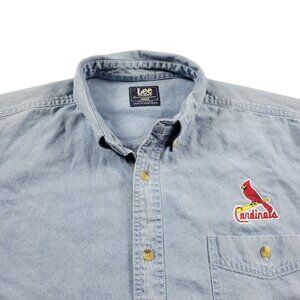 Vintage St Louis Cardinals Denim Shirt Mens 2XL Blue LEE Button Up Long Sleeve
